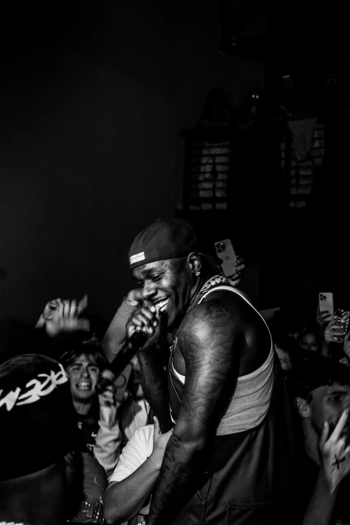 DaBaby interacting with the concert crowd